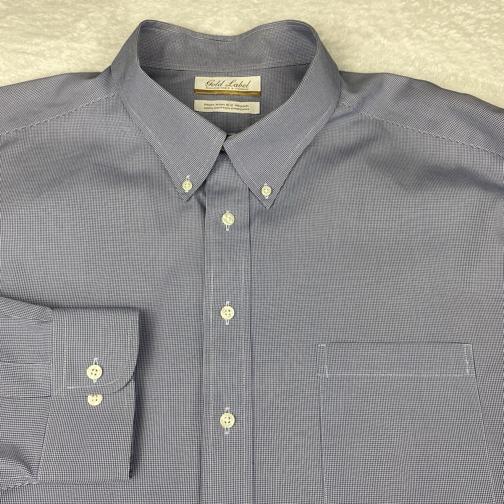 Roundtree & Yorke Gold Label Dress Shirt Mens 19-36/37 Tall Blue Micro-Checks